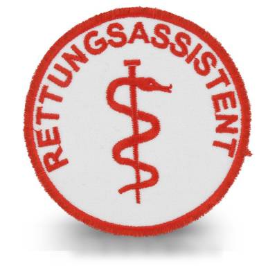 Rettungsdienst-Klett-Emblem mit gesticktem Aeskulap-Stab - verschiedene Beschriftungen möglich